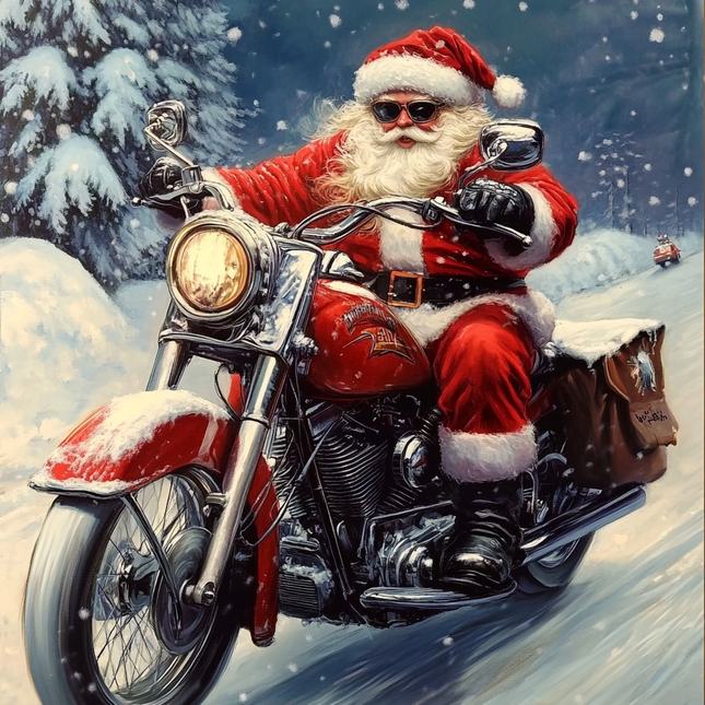 Santa Riding Motorcycle - Rush Hour - Paint by Numbers